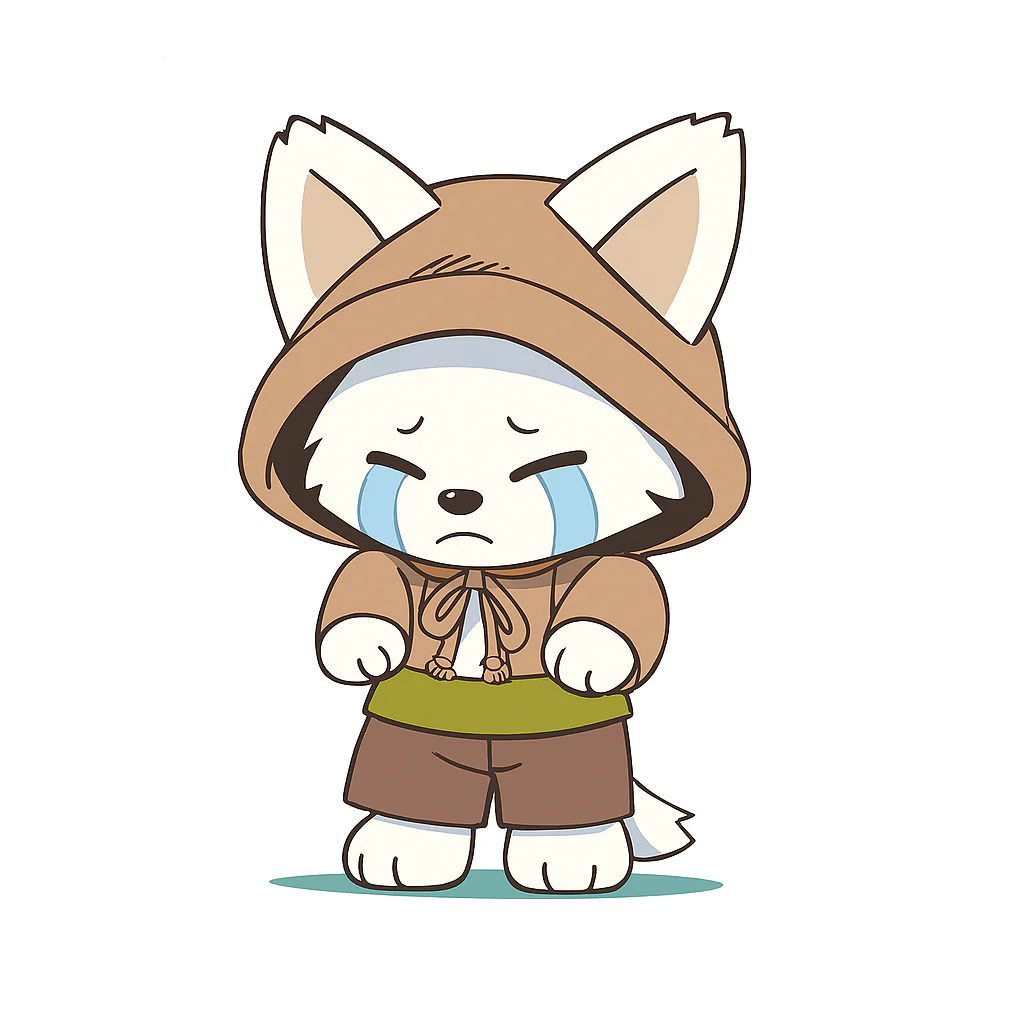 Original crying puppy character artwork for a custom plush toy
